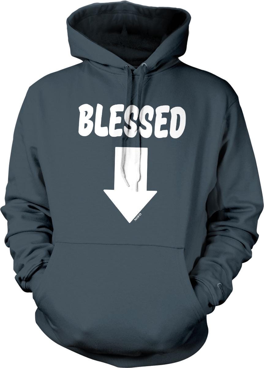 A dark grey hoodie with the text "BELIED" and an arrow pointing downwards.