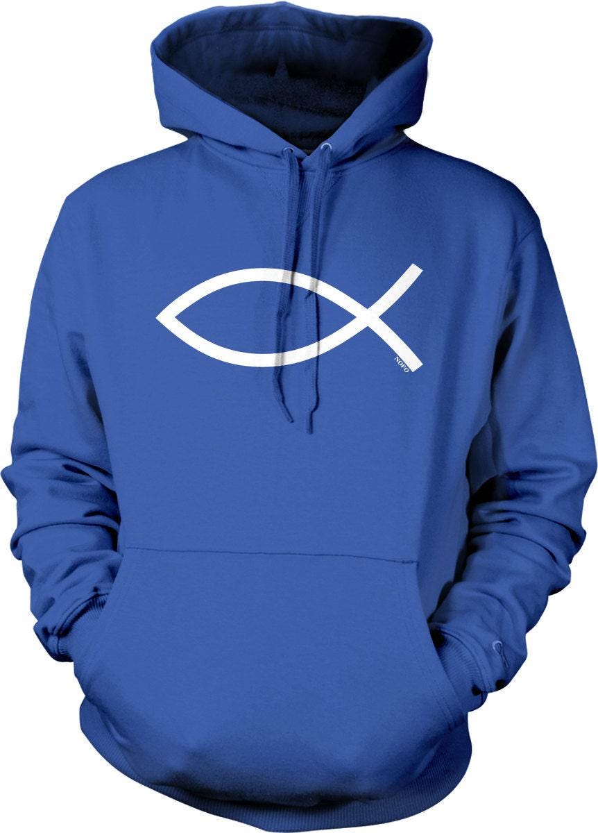 Jesus Fish Sweatshirt - Christian Hooded Hoodie with Pouch Pocket & Double Ply Hood