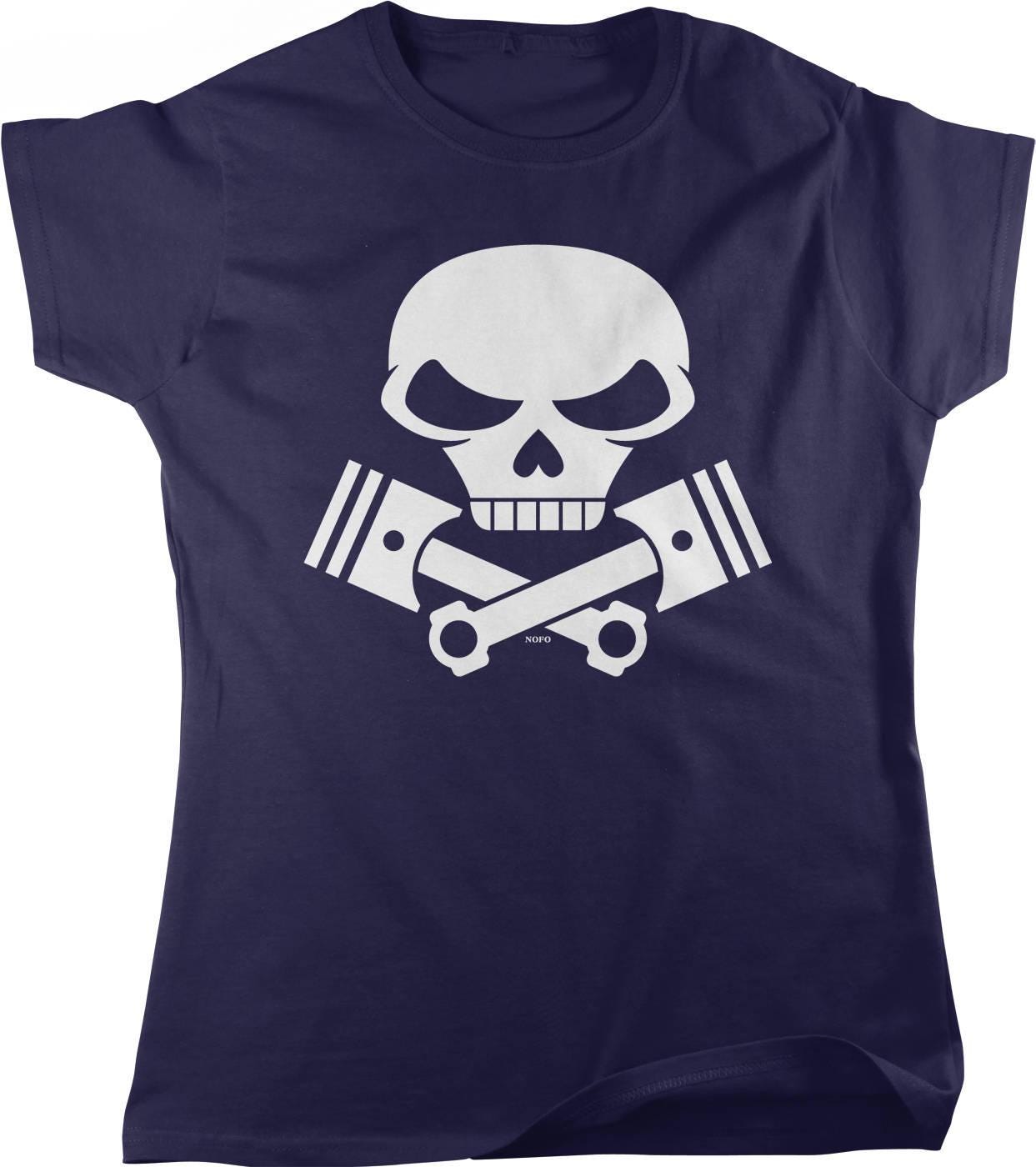 Motorcycle Engine T-Shirt – Skull and Pistons Tee | Comfortable Women's Motorcycle Shirt