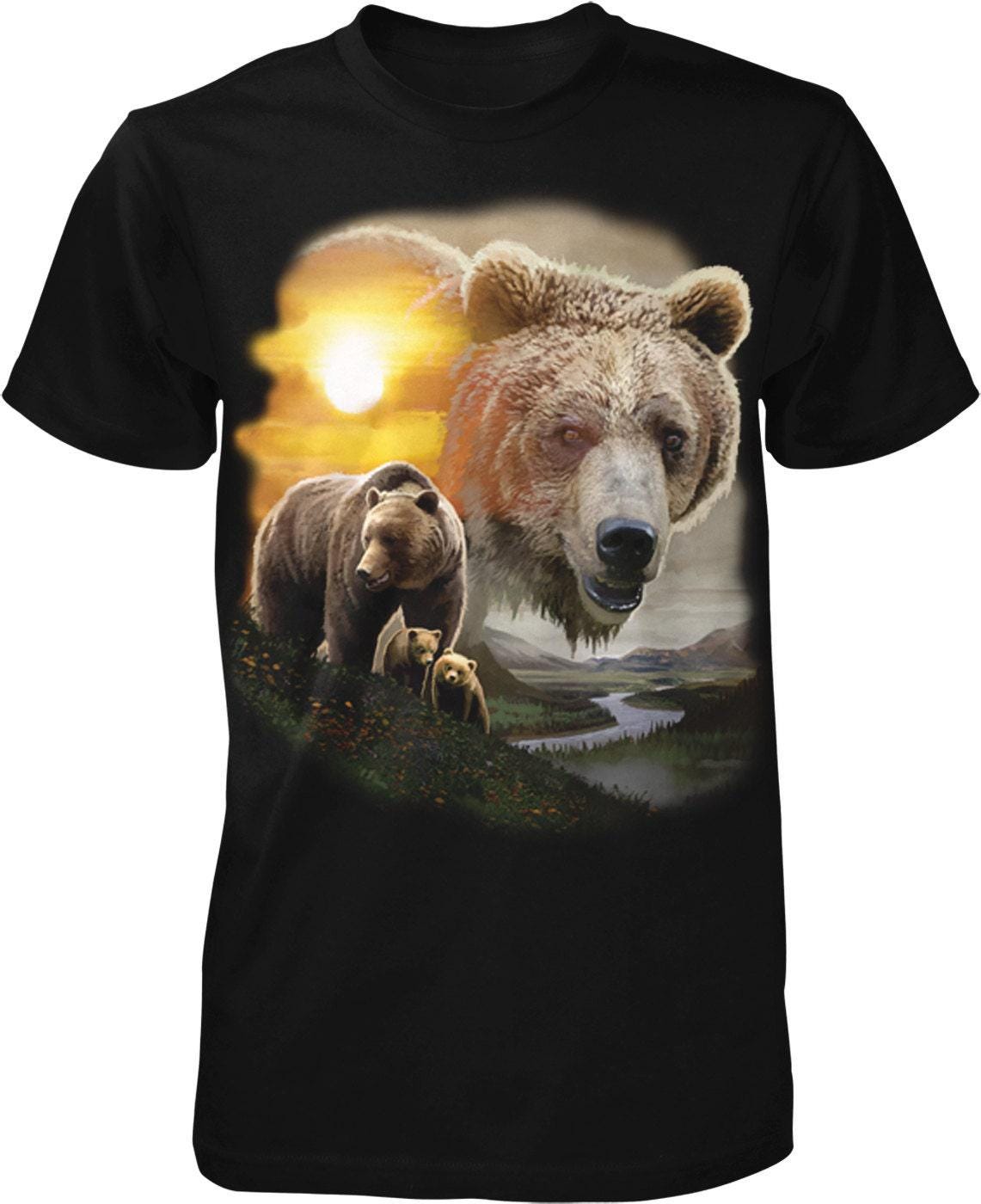 Men's Outdoor T-Shirt - Rugged Grizzly Bear Design | Durable Pre-Shrunk Cotton Tee