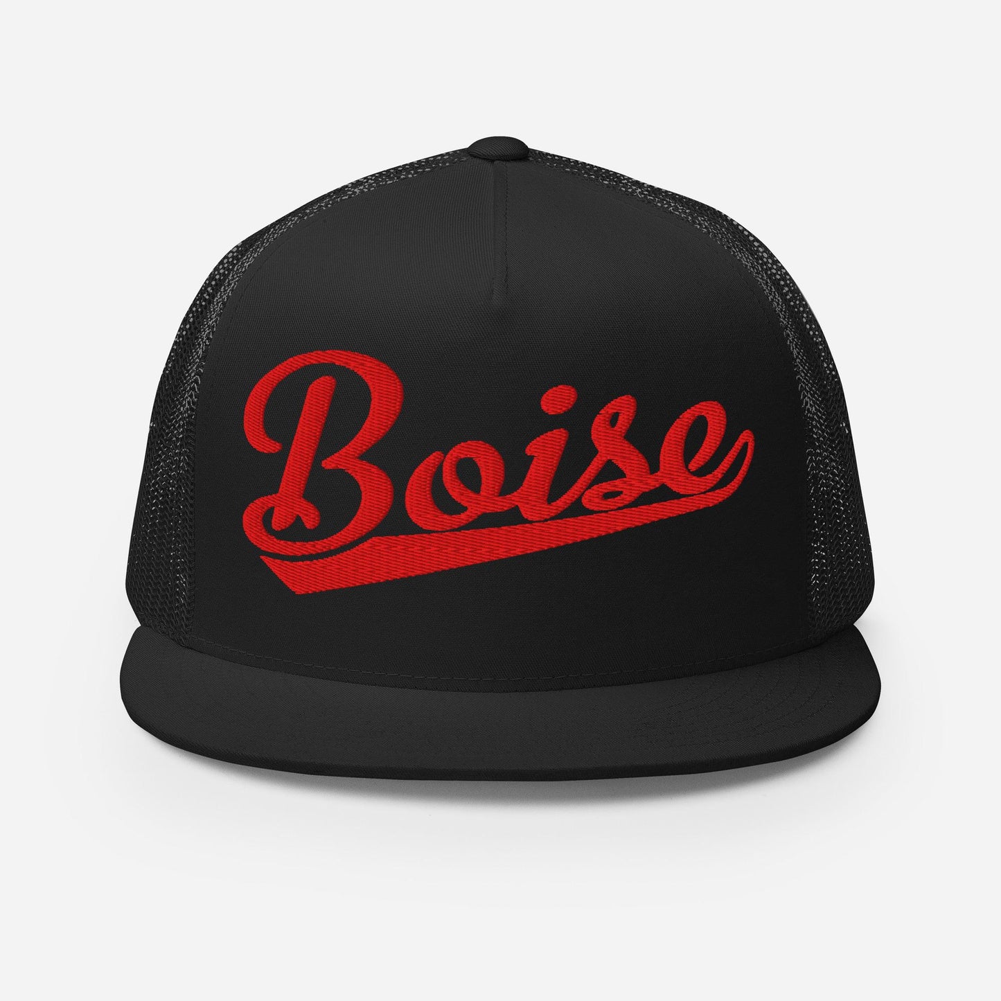 Snapback Trucker Hat – Boise Script Baseball Flat Bill, Custom Embroidery, Mesh Back