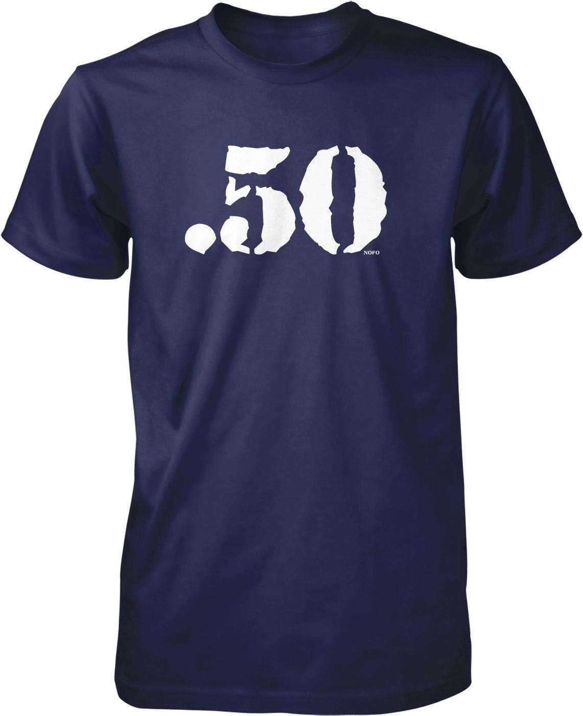 A navy blue t-shirt with a white graphic design on it.