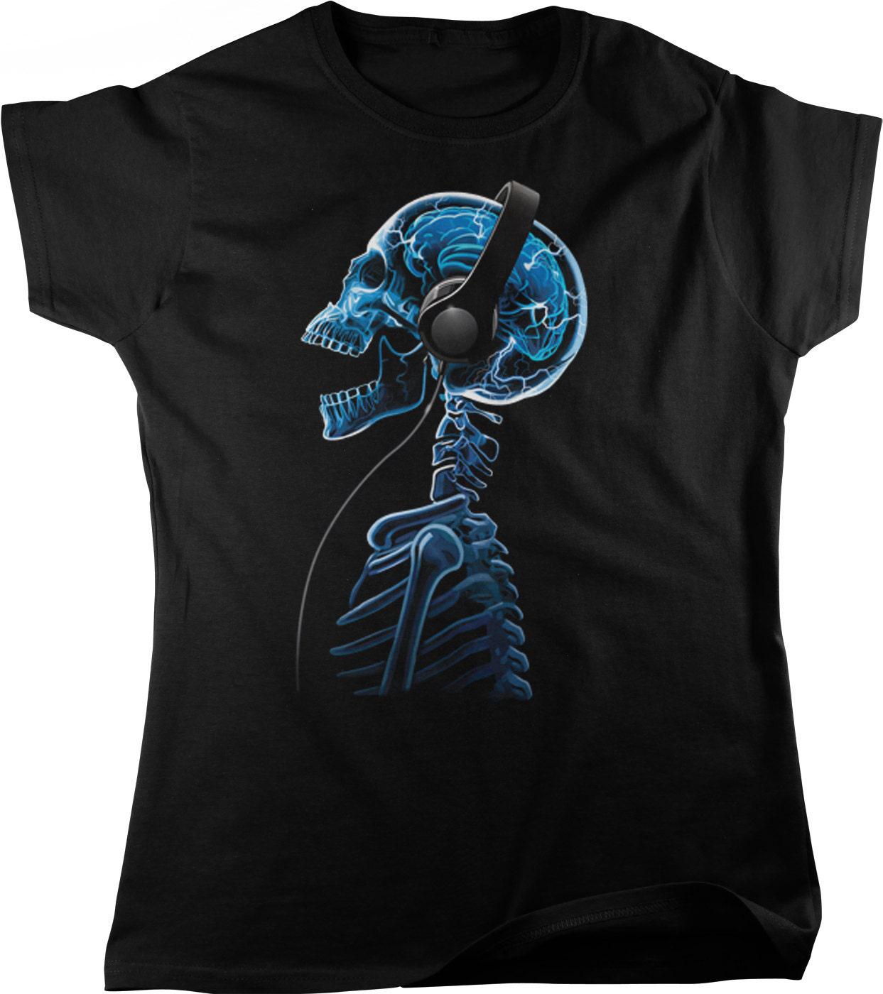 Electric Skull T-Shirt - Women's Graphic Tee With DJ Skull Headphones Design