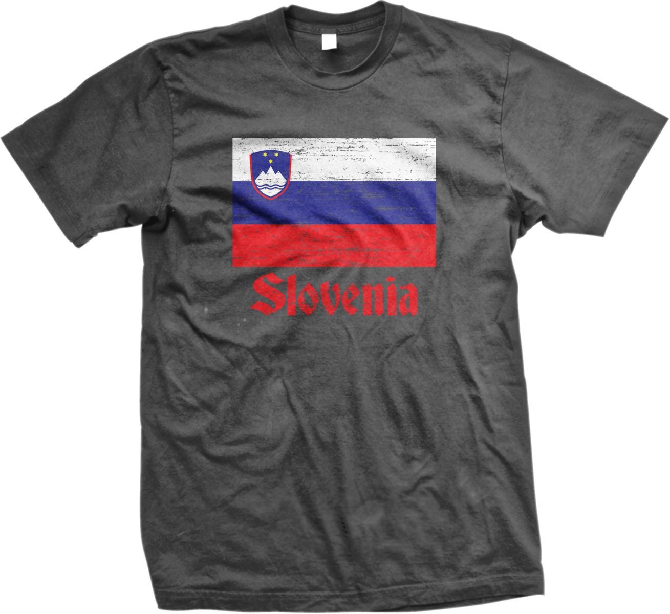 A gray t-shirt with the flag of Slovenia printed on it.