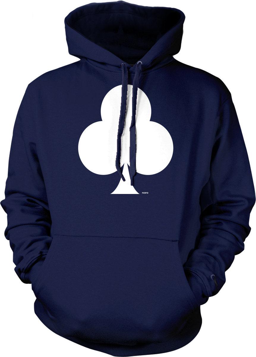 Playing Card Hoodie - White Club Hooded Sweatshirt With Pouch Pocket & Double Ply Hood
