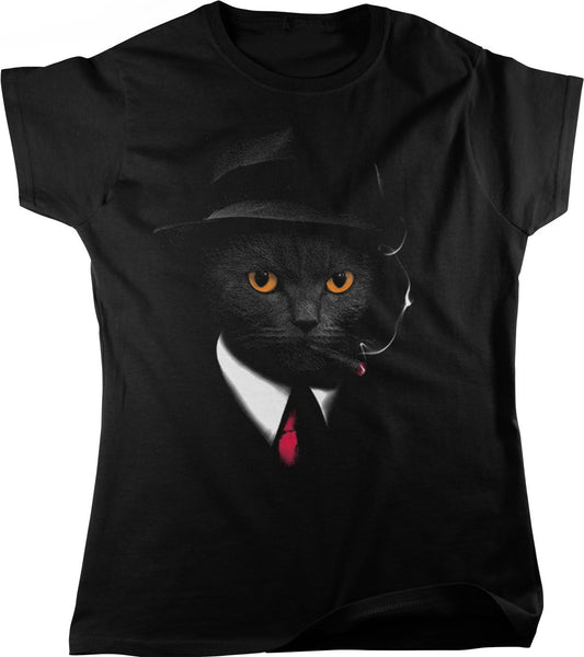 Undercover Spy Cat Shirt - Women's Cotton Tee With Whimsical Cat Design