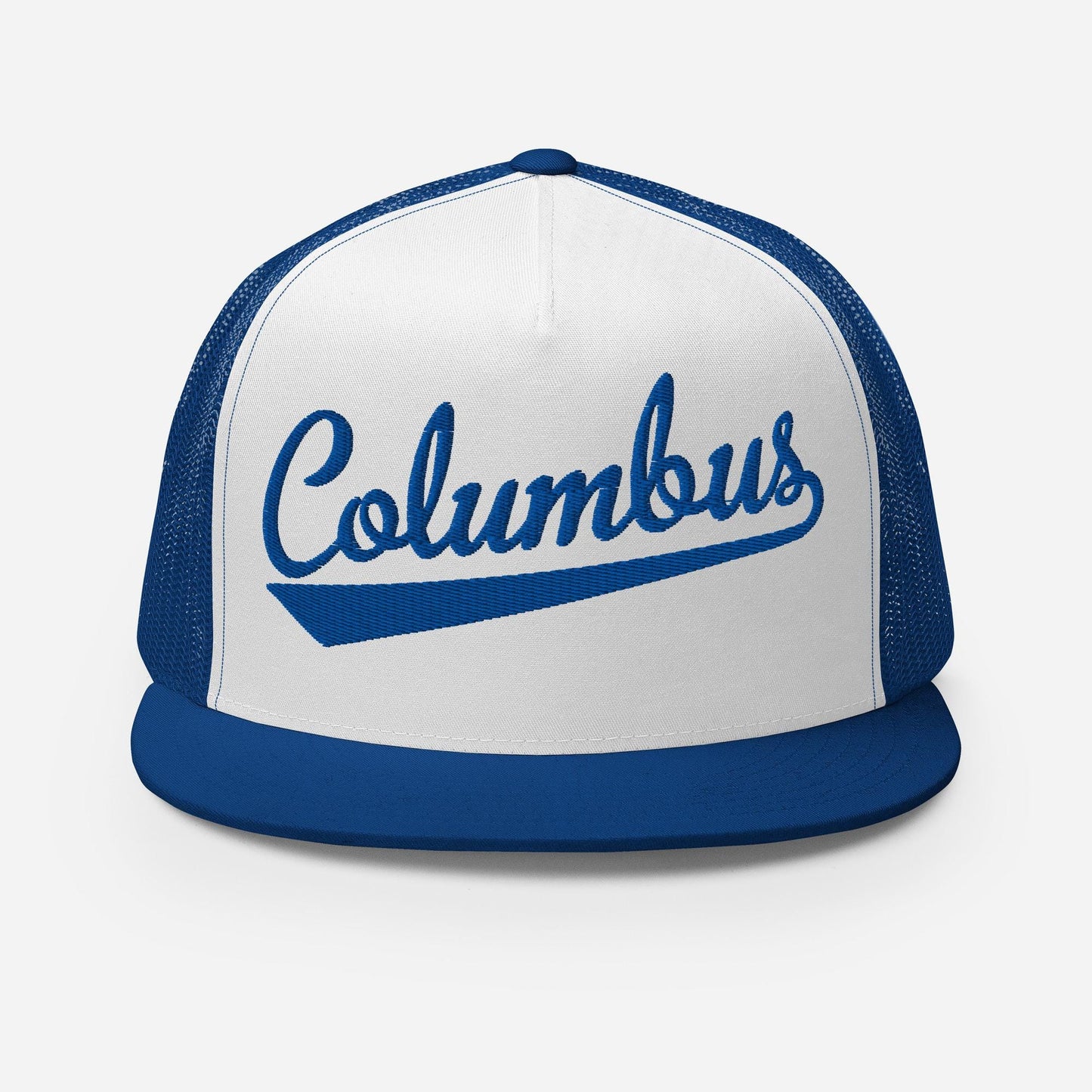 Snapback Trucker Hat - Columbus Script Baseball Cap With Flat Bill Design
