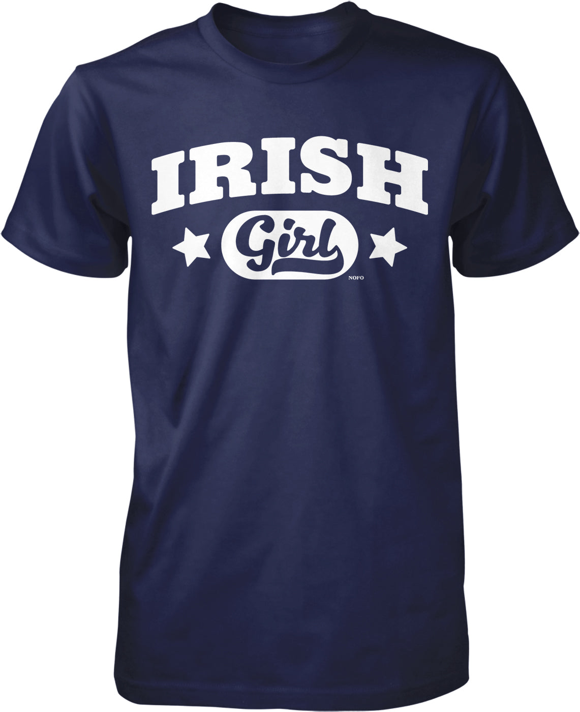 A navy blue t-shirt with the text "IRISH Girl" printed on it in white letters.