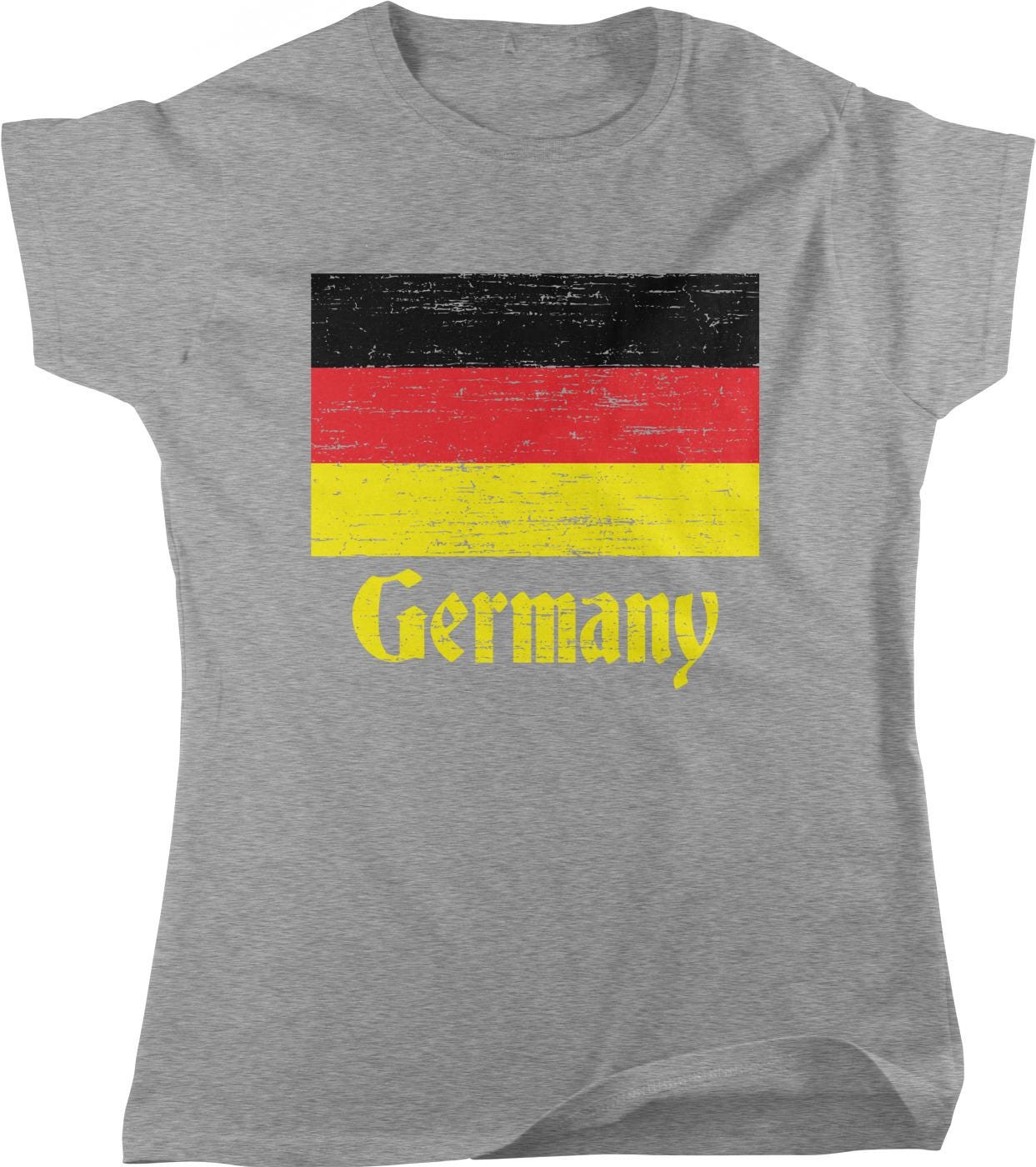 A gray t-shirt with a graphic design featuring the flag of Germany and the word "German" printed on it.