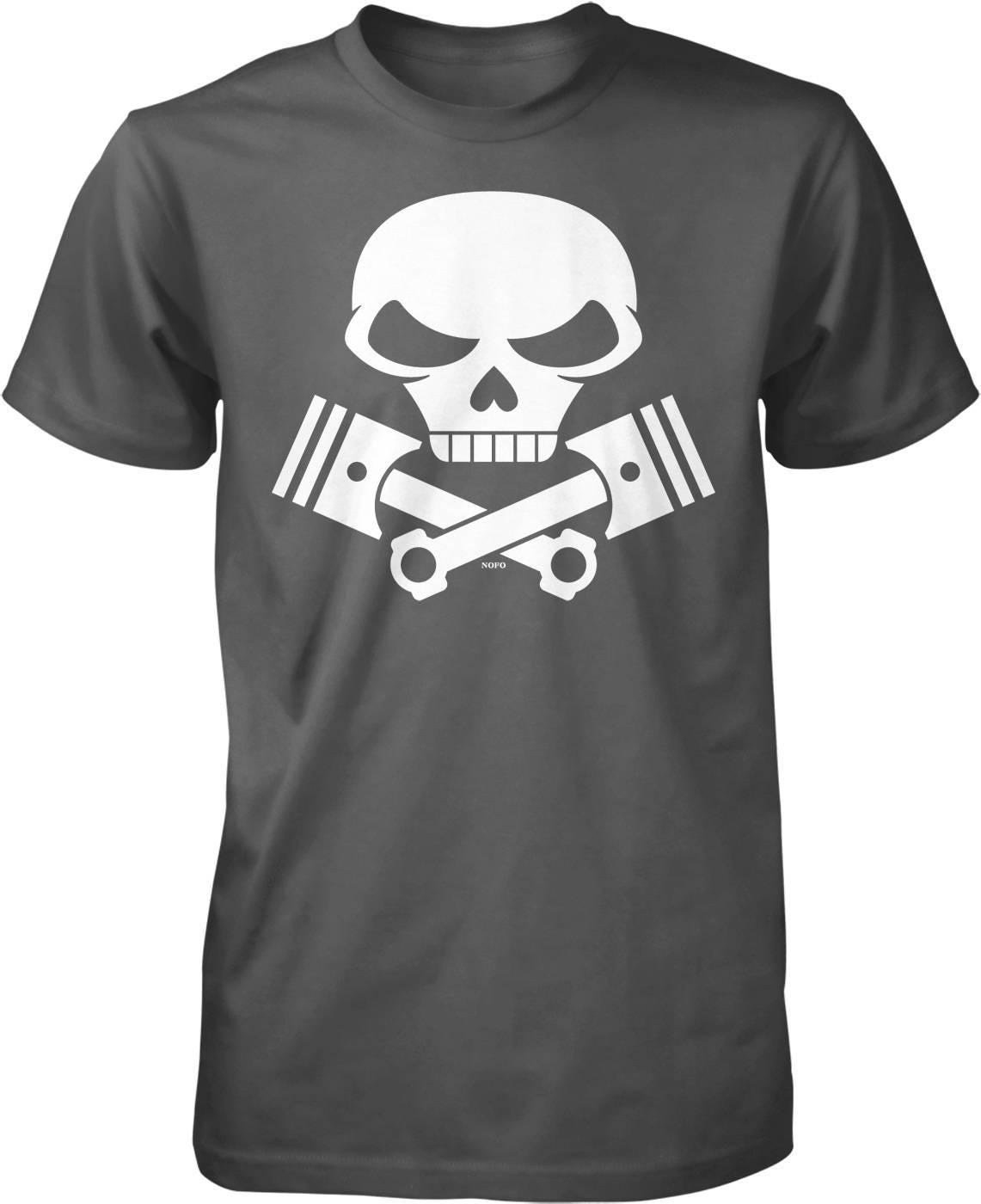 Motorcycle Engine T-Shirt - Skull And Pistons Durable Cotton Tee For Bikers