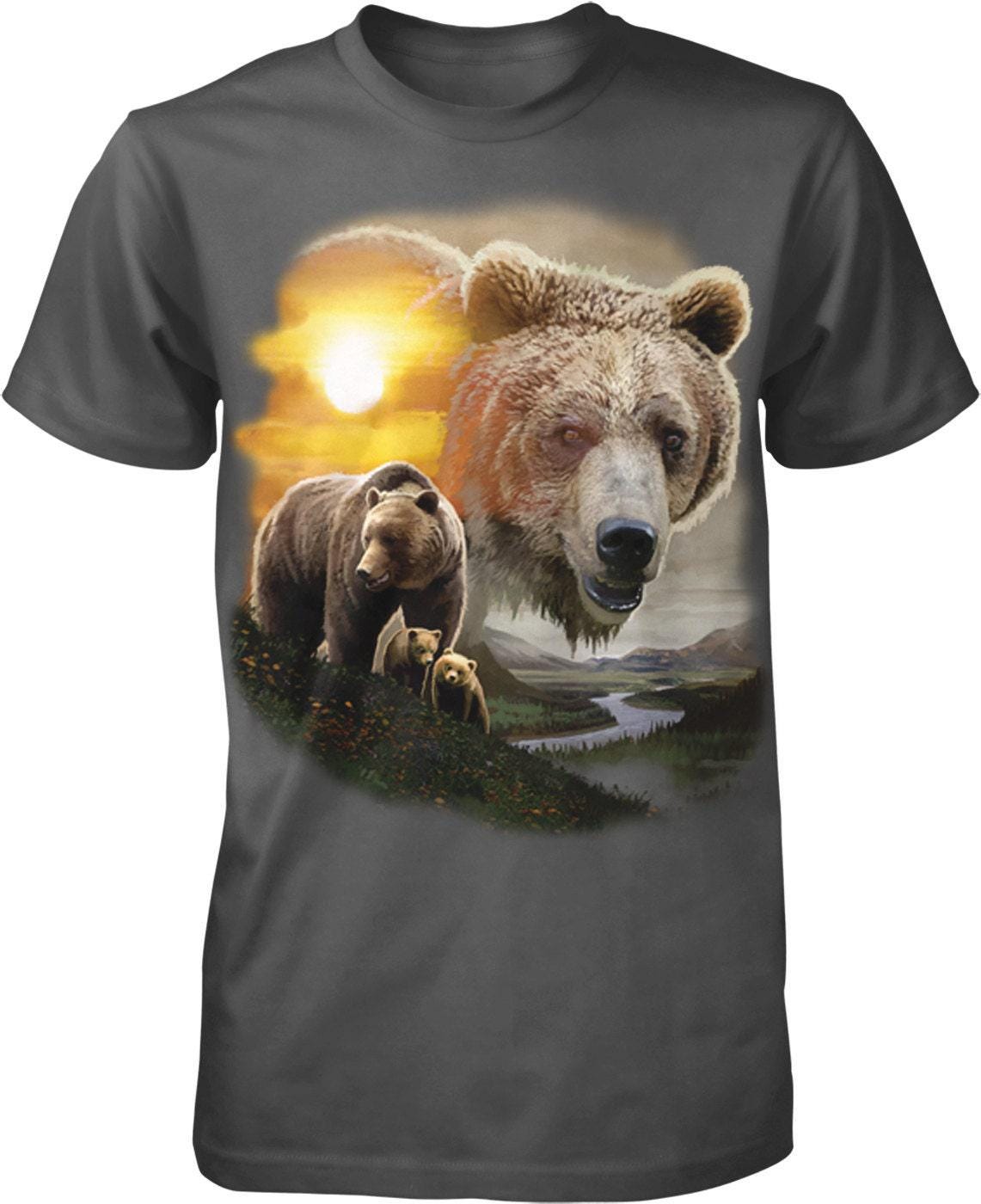 Men's Outdoor T-Shirt - Rugged Grizzly Bear Design | Durable Pre-Shrunk Cotton Tee