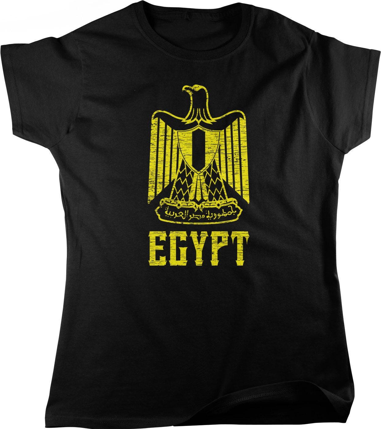Egyptian Eagle T-Shirt - Women's Graphic Tee with Golden Saladin Emblem, Pre-Shrunk Cotton