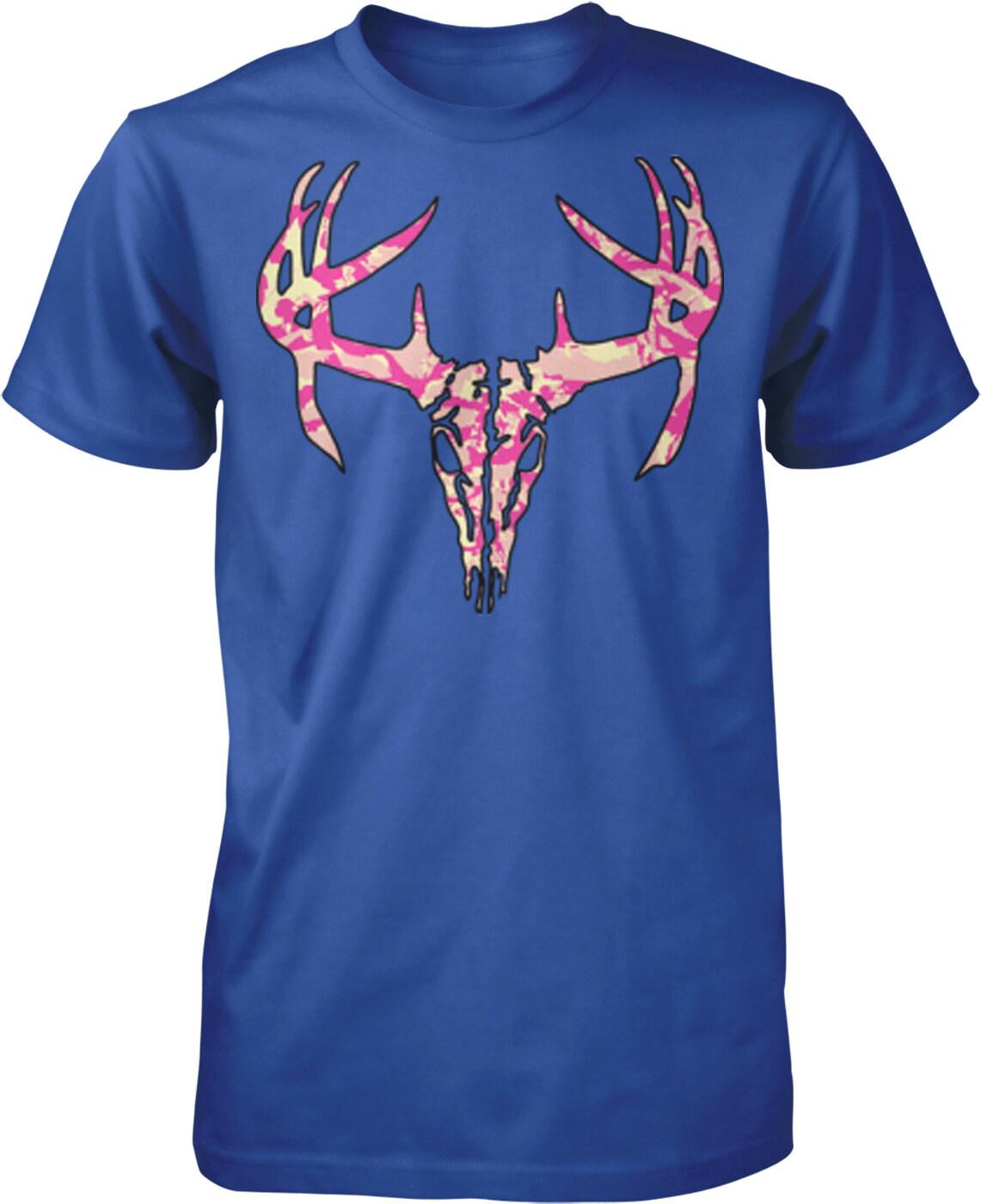 Pink Camo Hunting Shirt – Men's Comfortable Cotton Tee With Deer Skull Design
