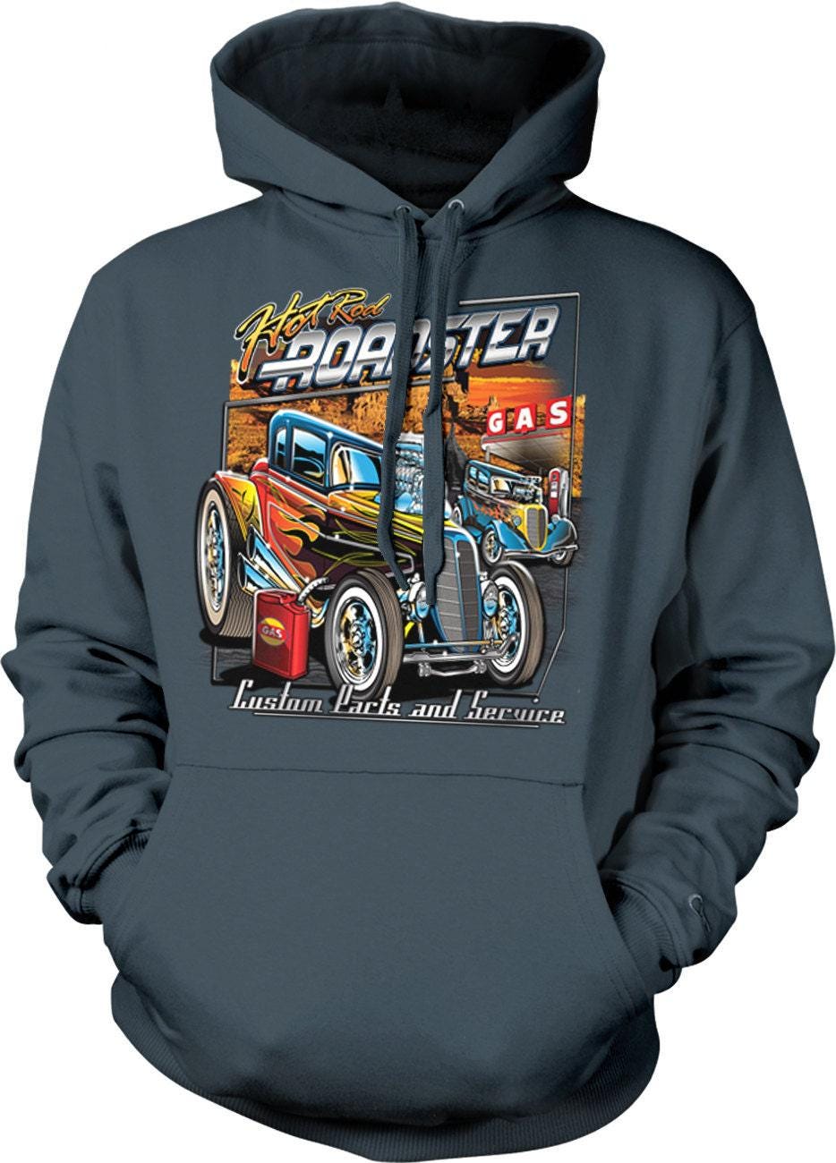 Hot Rod Roadster Hoodie – Custom Parts Hoodie With Pouch Pocket & Durable Fabric