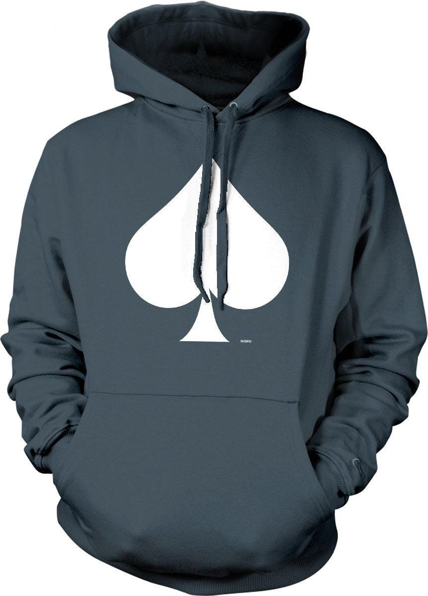 White Spade Hoodie - Playing Card Sweatshirt With Adjustable Draw Cord & Pouch Pocket