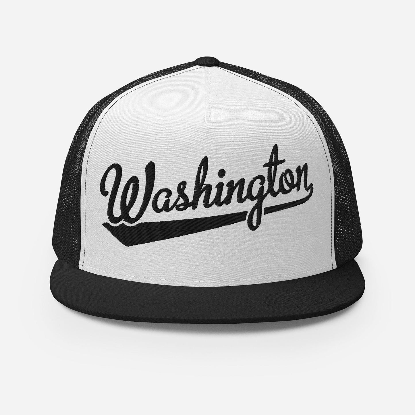 Snapback Trucker Hat - Washington Script Baseball Cap | Adjustable Flat Visor