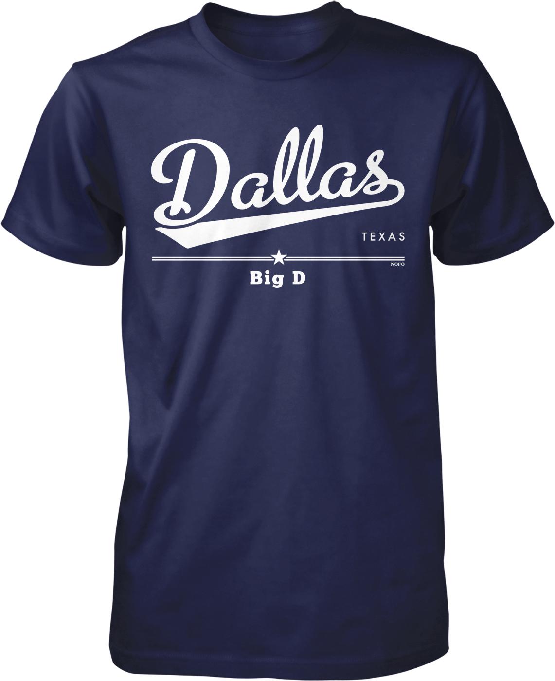 A navy blue t-shirt with white text and graphics printed on it.