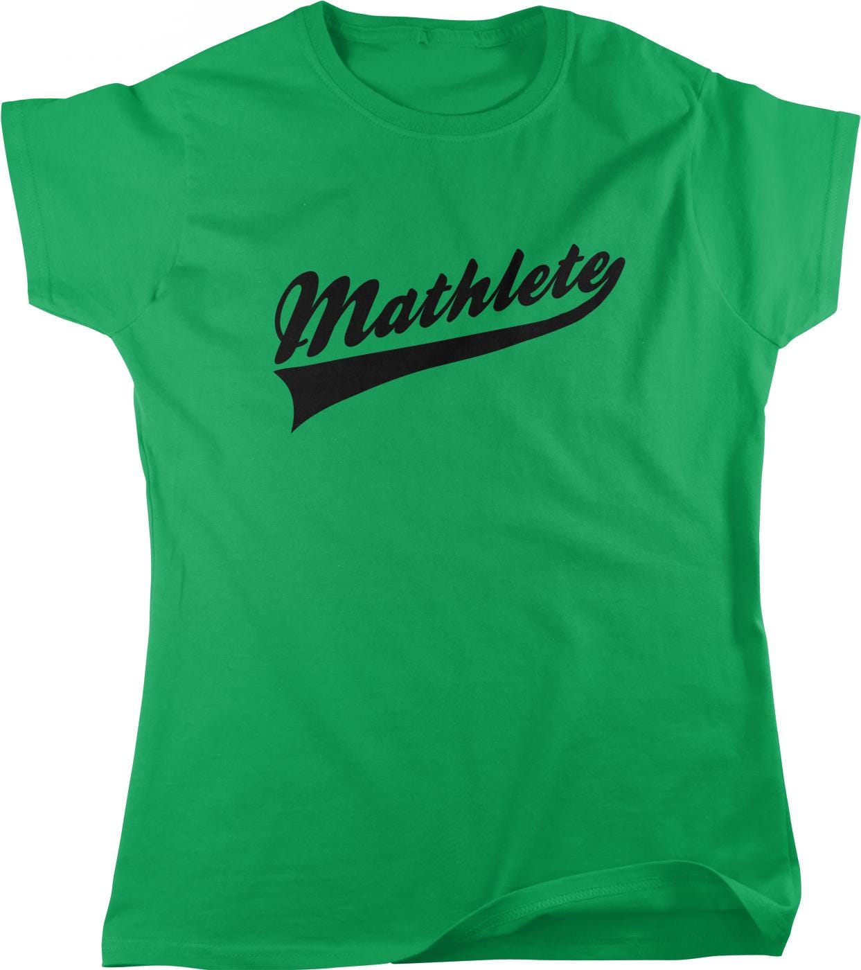 A bright green t-shirt with the word "Mathematics" printed on it in a stylized font.