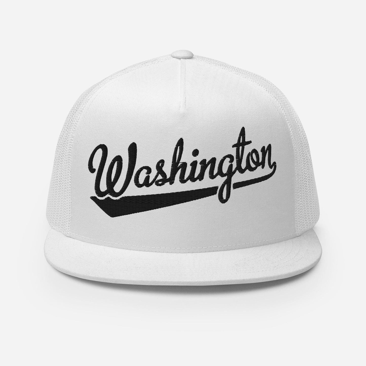 Snapback Trucker Hat - Washington Script Baseball Cap | Adjustable Flat Visor