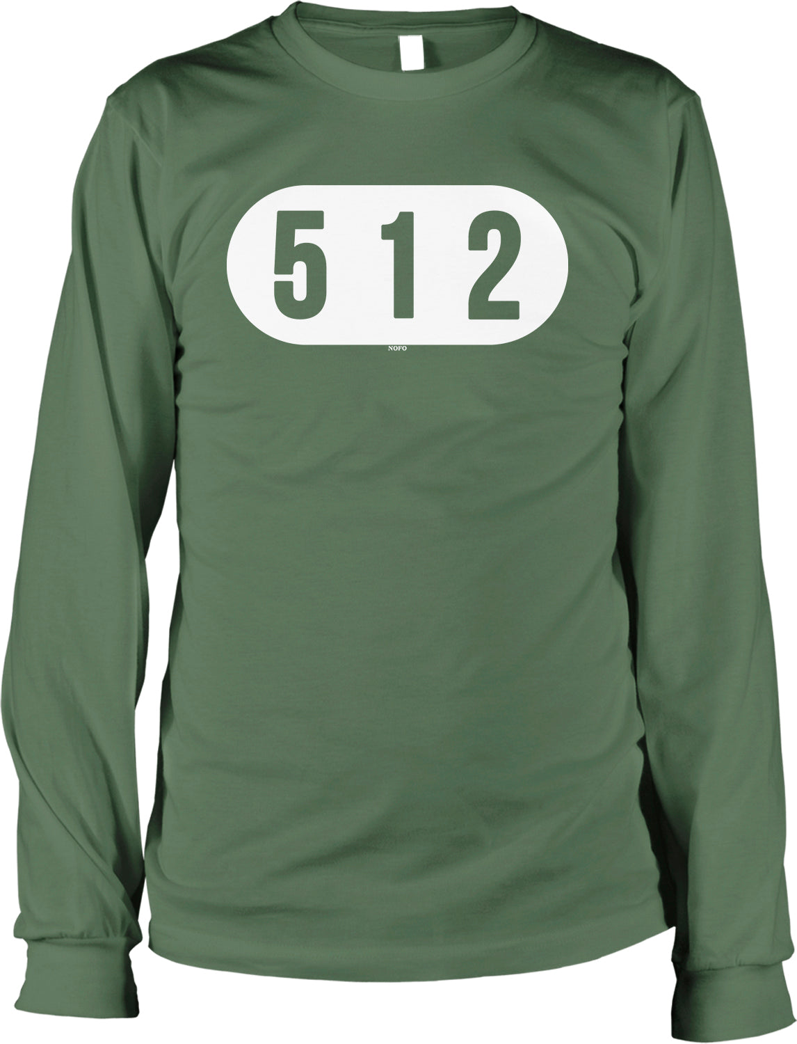 A green long-sleeved t-shirt with the number "512" printed on it.