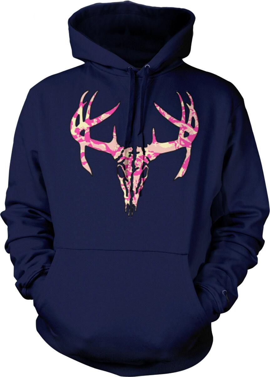 Pink Camo Hunting Hoodie - Unisex Deer Skull Sweatshirt With Double Ply Hood
