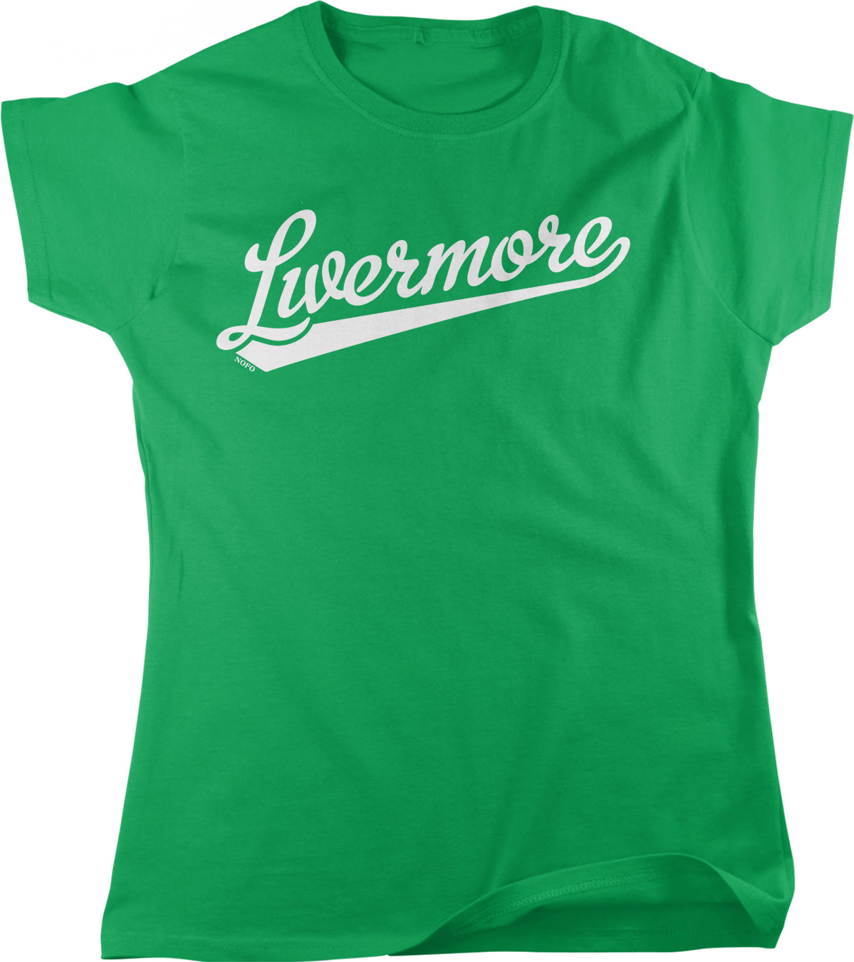 A bright green t-shirt with the word "Livermore" printed on it in white text.