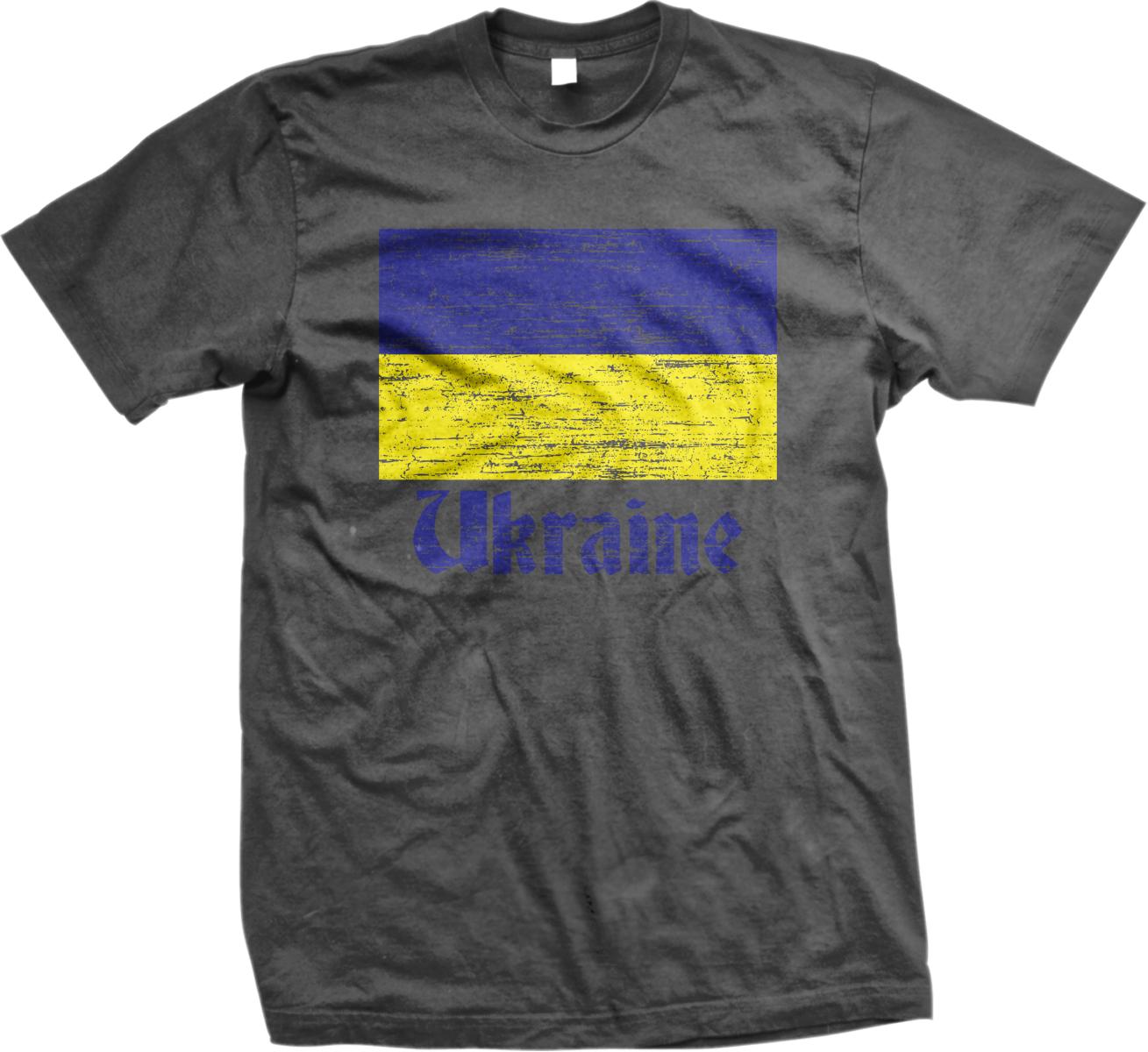 A gray t-shirt with a graphic design featuring the flag of Ukraine, which consists of a blue field and a yellow diagonal stripe.