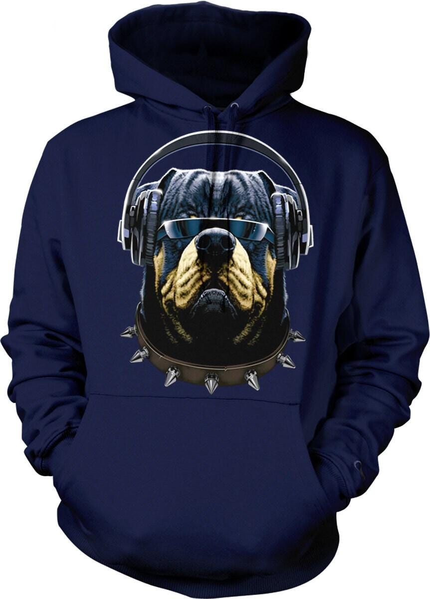 DJ Rotty Hooded Sweatshirt – Rottweiler Hoodie With Pouch Pocket & Cool Canine Style