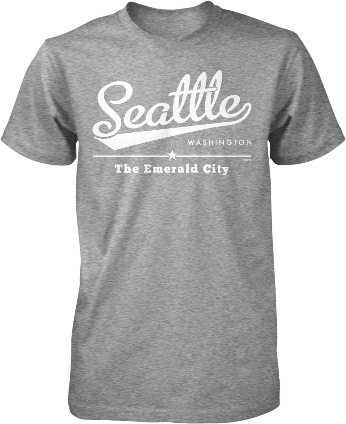 A gray t-shirt with white text and graphics printed on it.