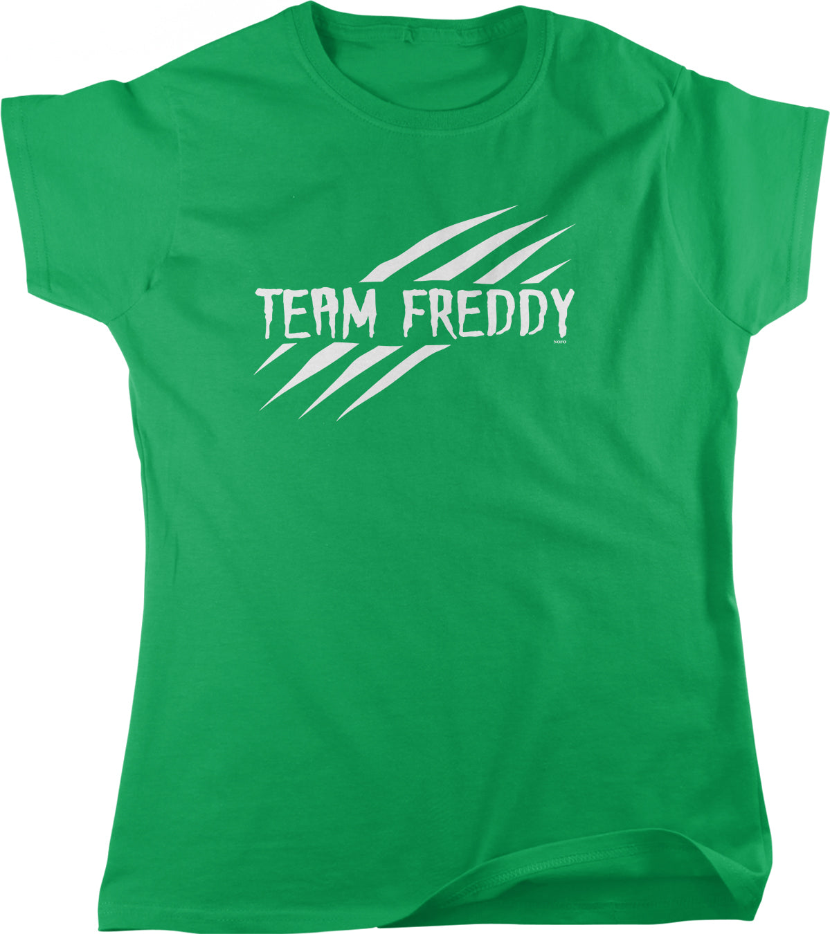 A green t-shirt with the text "Team Freddy" printed on it.