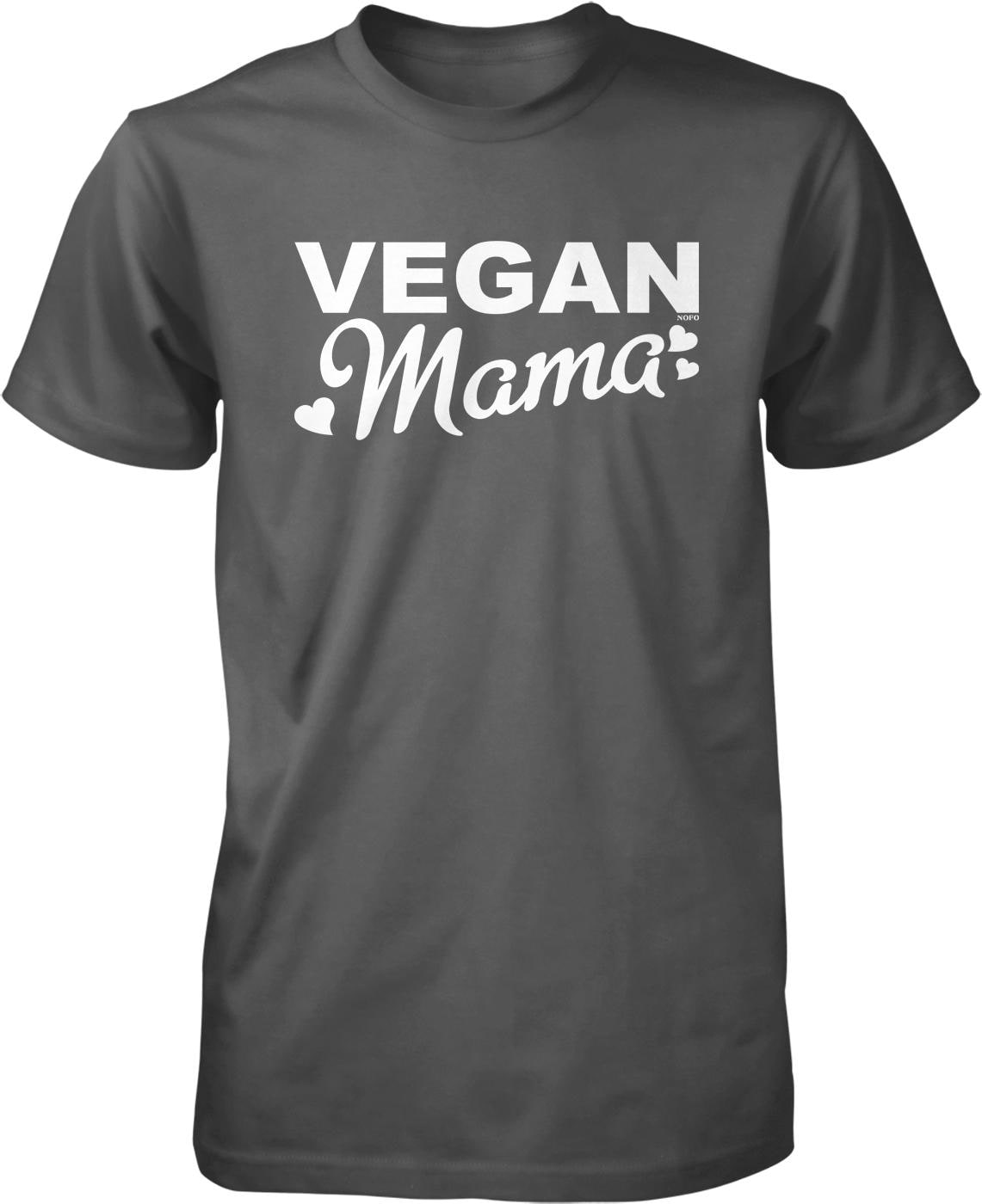 A gray t-shirt with the text "VEGAN MAMA" printed on it in white letters.