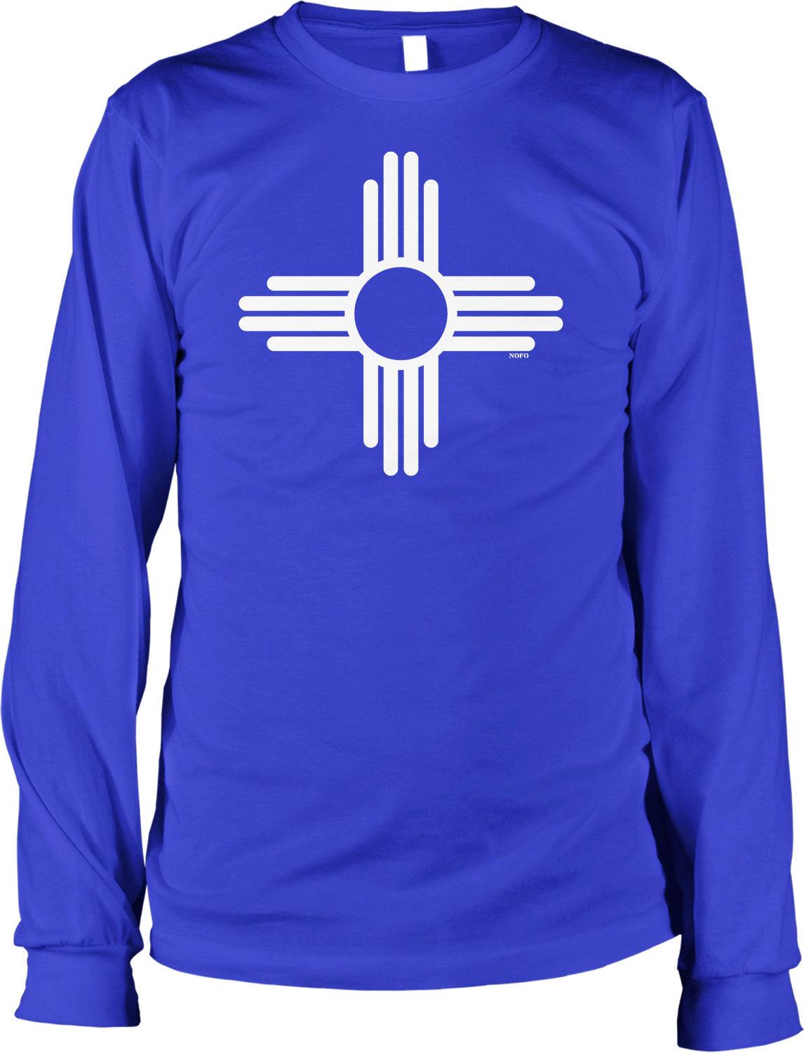New Mexico Zia Shirt - Long Sleeve Cotton Tee With Zia Sun Symbol Design