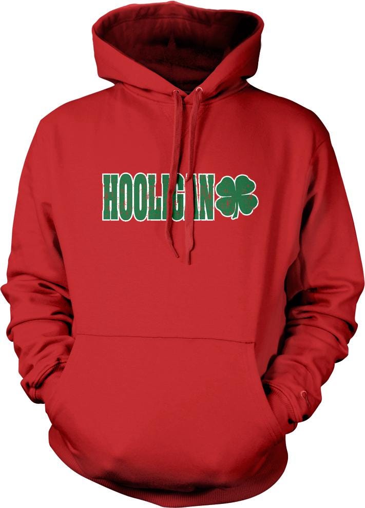 A red hoodie with the word "HOOLigan" printed on it.