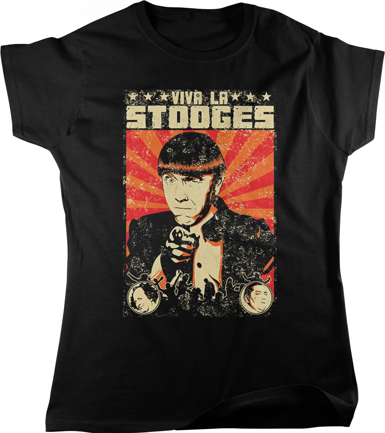 a black t-shirt with a graphic design depicting a man with a serious expression, surrounded by various symbols and text.