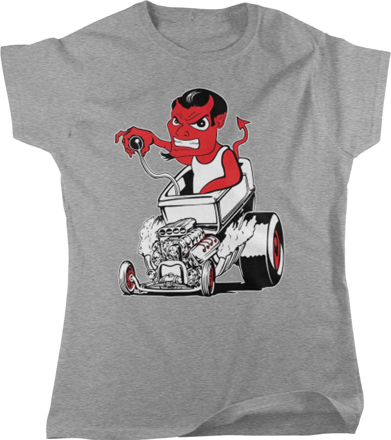 Vintage Car Tee - Women's Graphic Tee With Custom Flames Design & Classic Fit