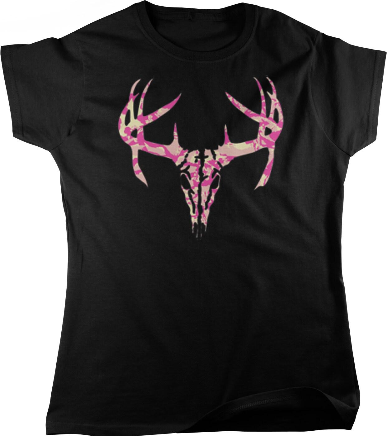 Pink Camo Deer Skull Shirt | Full Cut Women's Hunting Tee in Pink Camouflage