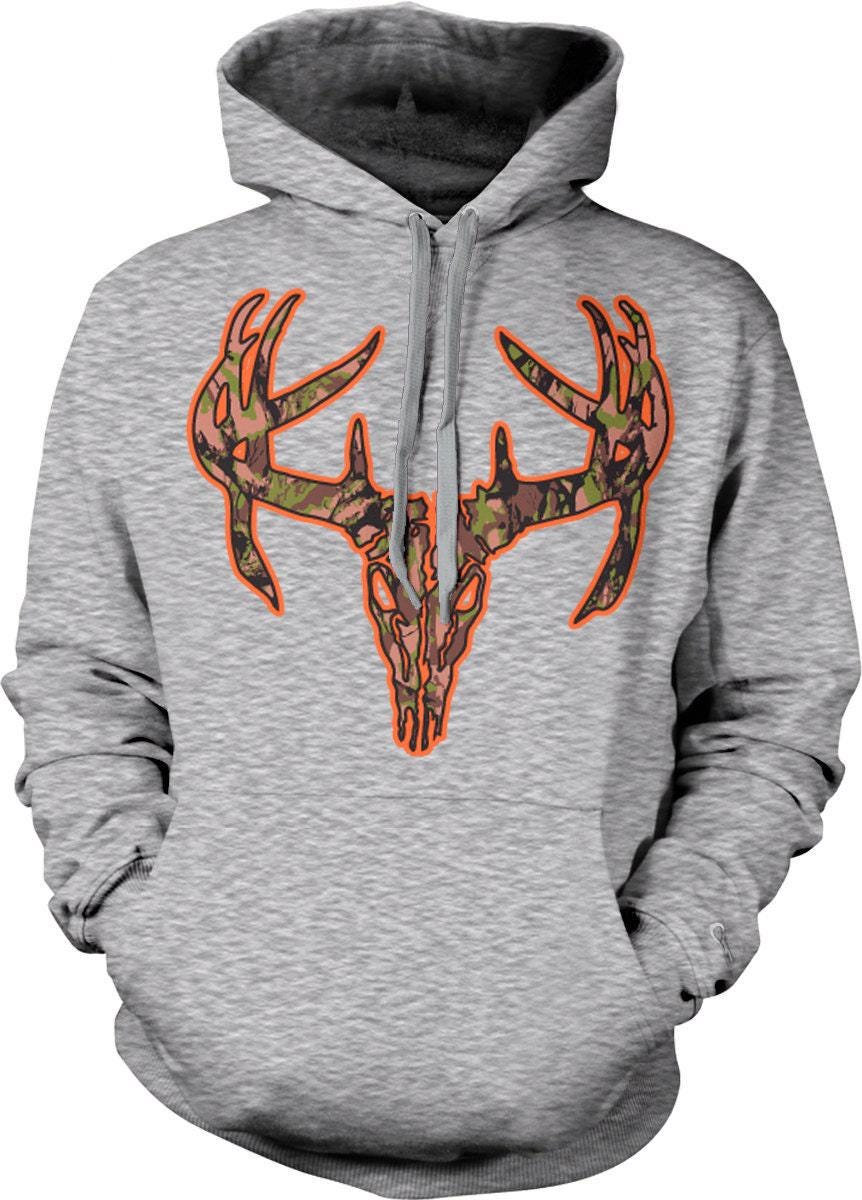Camo Deer Skull Hoodie – Durable Cotton Blend Hunting Graphic Sweatshirt