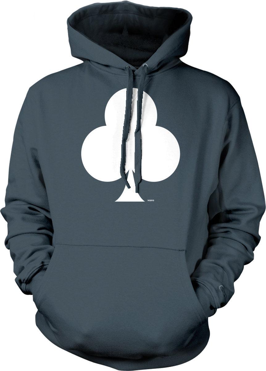 Playing Card Hoodie - White Club Hooded Sweatshirt With Pouch Pocket & Double Ply Hood