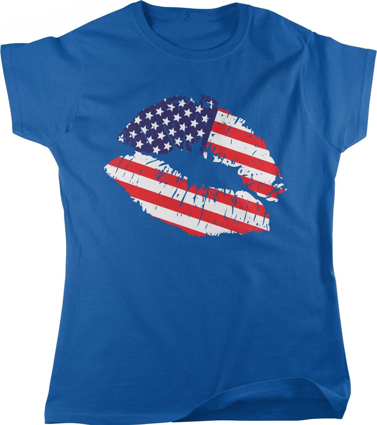American Flag Lips Tee - Women's Patriotic Shirt | Cotton Casual Wear USA