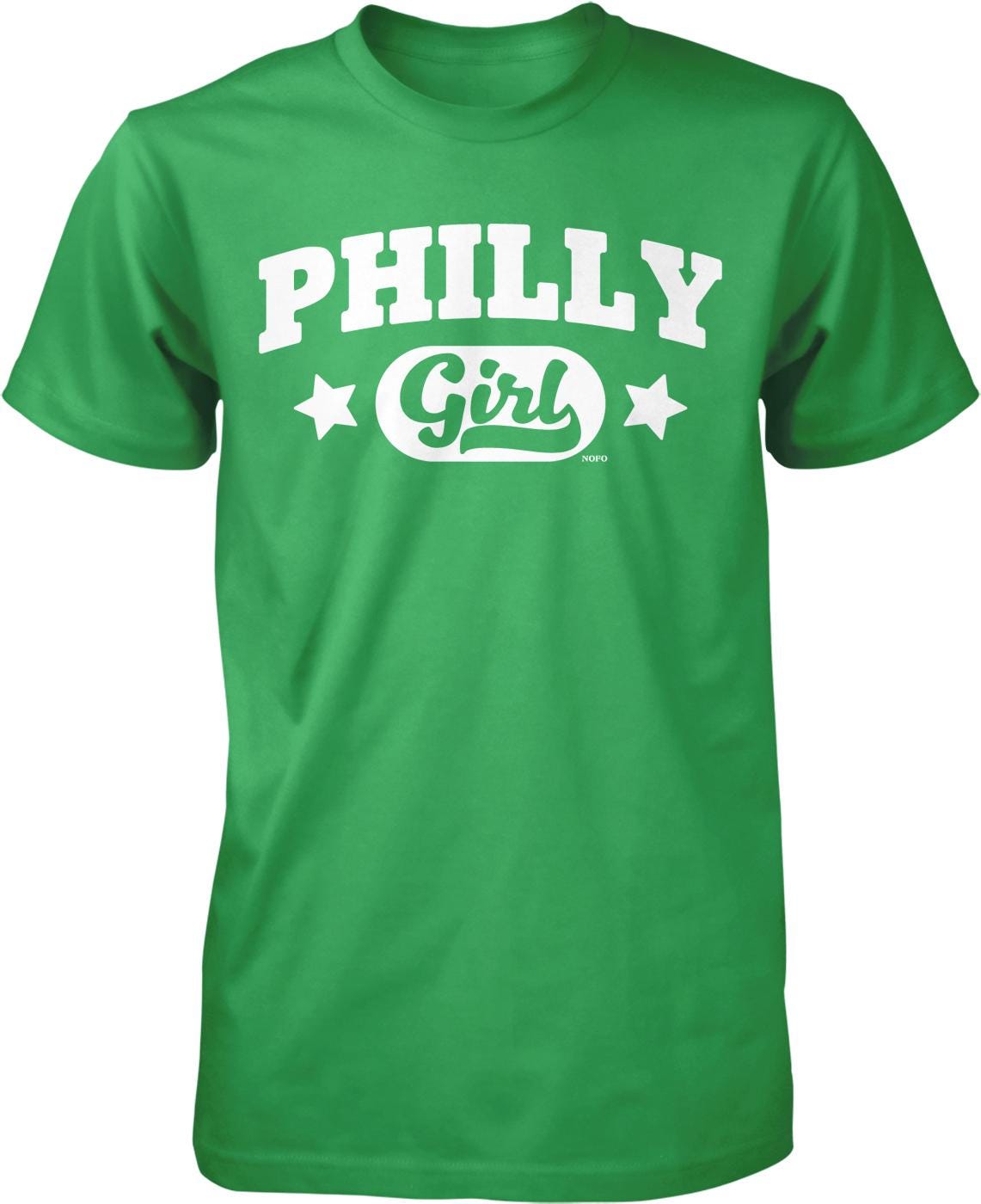 A green t-shirt with the text "PHILLY Girl" printed on it.