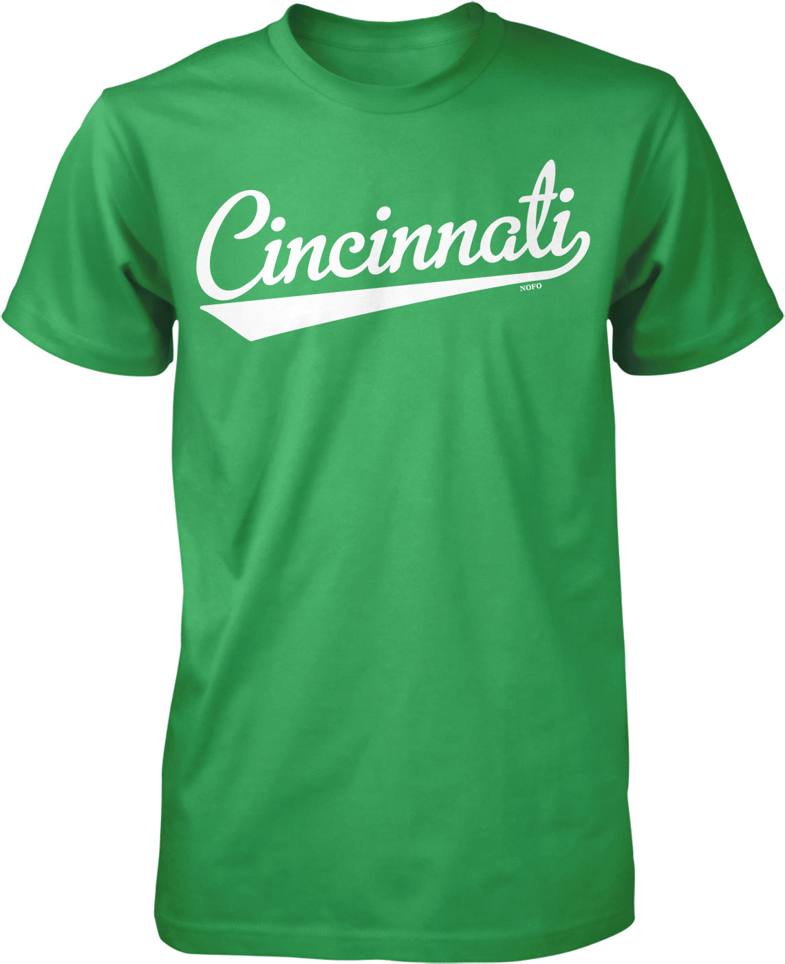 A green t-shirt with the word "CINCINNATI" printed on it in white text.