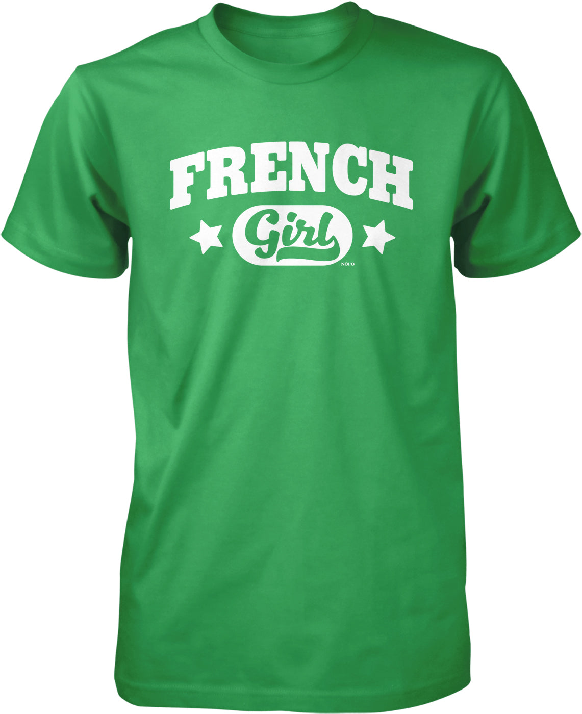A green t-shirt with white text that says "French Girl".