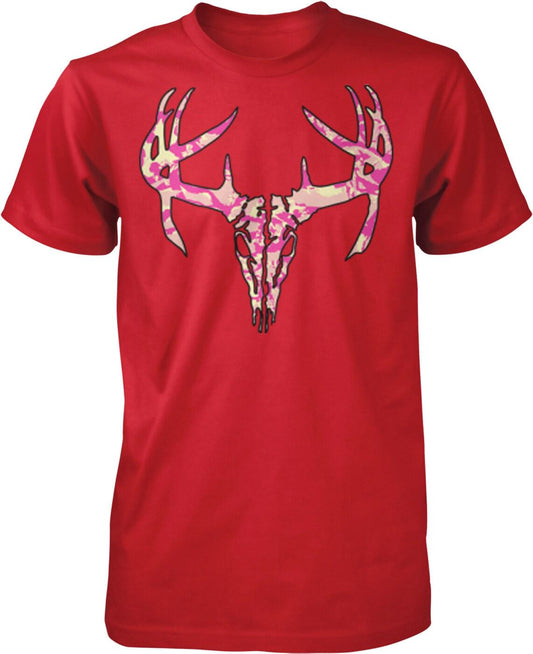 Pink Camo Hunting Shirt – Men's Comfortable Cotton Tee With Deer Skull Design