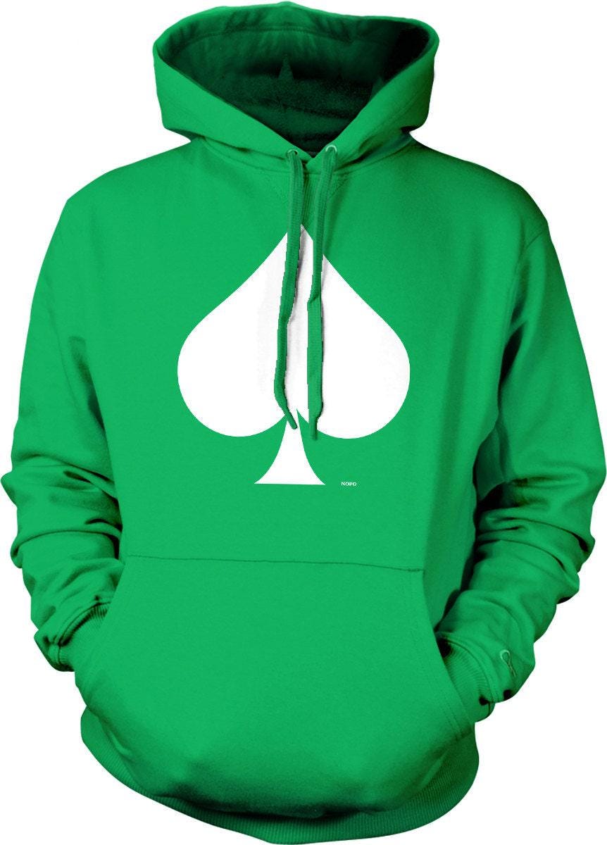 White Spade Hoodie - Playing Card Sweatshirt With Adjustable Draw Cord & Pouch Pocket