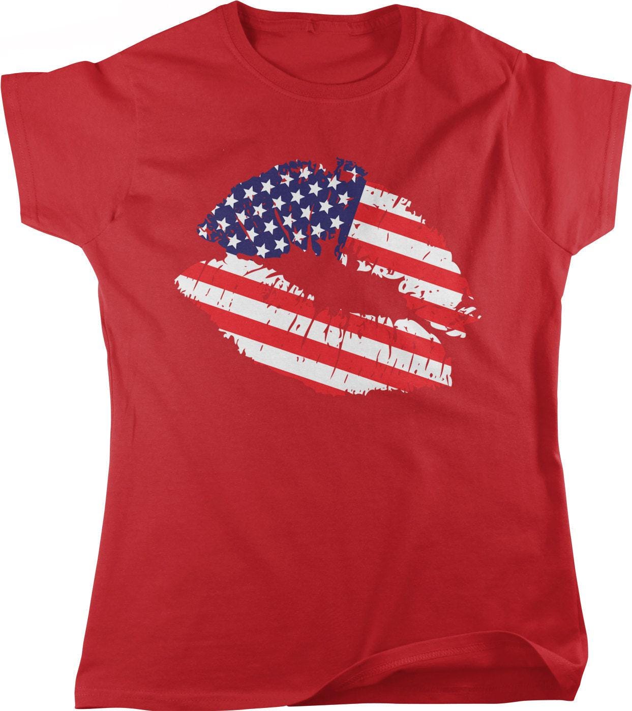 American Flag Lips Tee - Women's Patriotic Shirt | Cotton Casual Wear USA