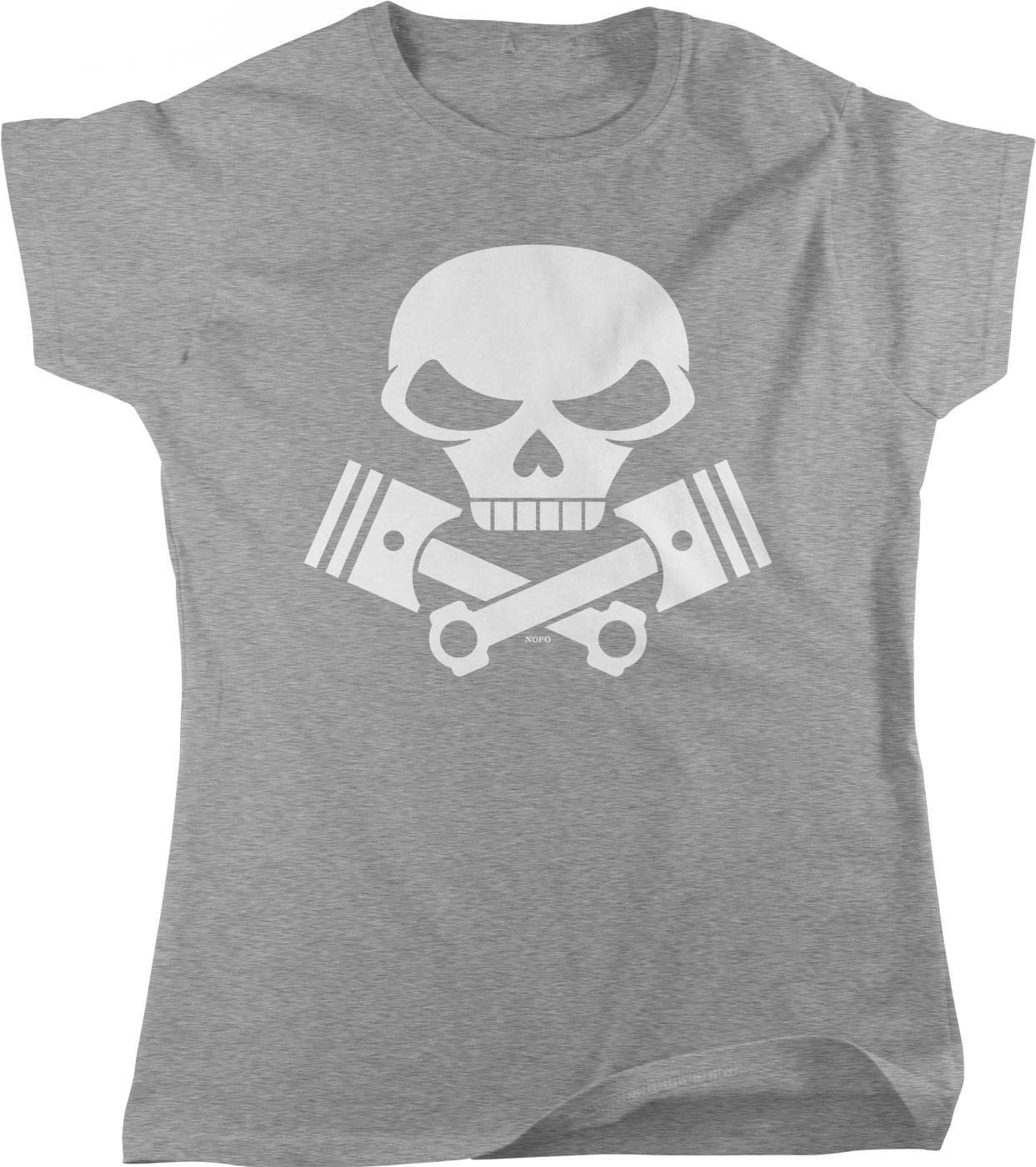 Motorcycle Engine T-Shirt – Skull and Pistons Tee | Comfortable Women's Motorcycle Shirt