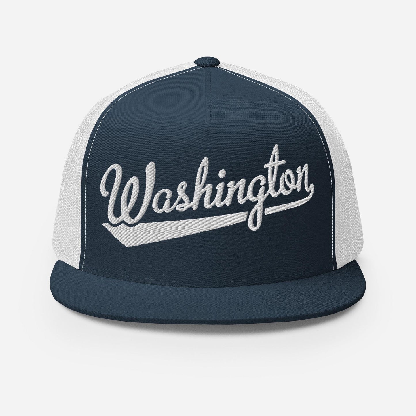 Snapback Trucker Hat - Washington Script Baseball Cap | Adjustable Flat Visor