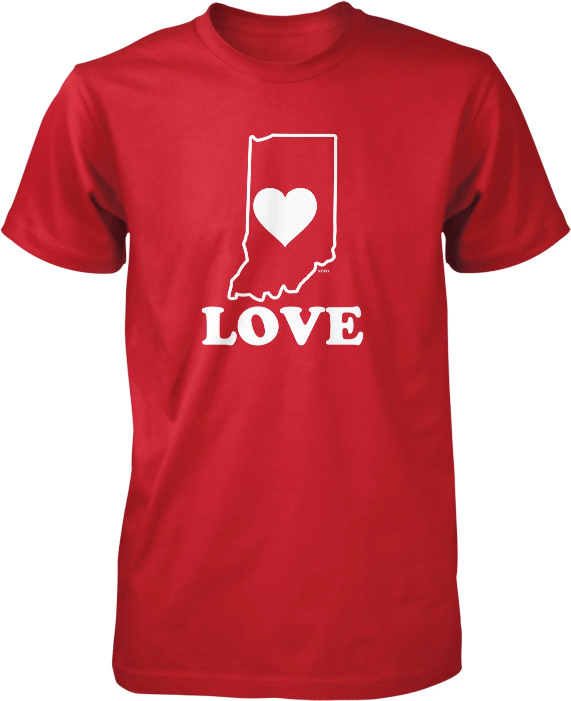 A red t-shirt with a white graphic design and text on it.