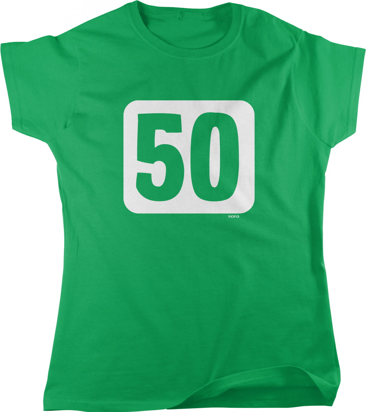 A green t-shirt with the number 50 prominently displayed in white.
