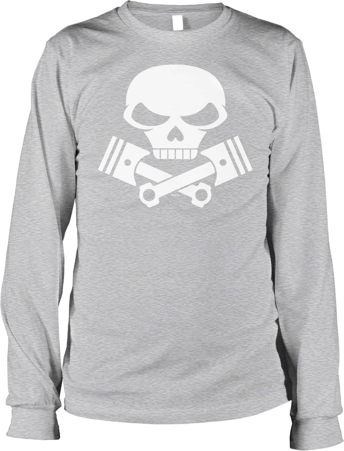 Motorcycle Long Sleeve Shirt - Skull Pistons Tee With Durable Cotton & Tattoo Style